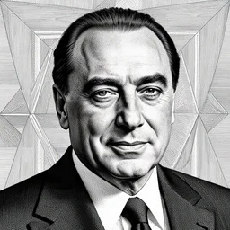 Geometrically surreal Silvio Berlusconi extremely high detail, photorealistic, intricate line drawings, dotart, album art in the style of James Jean