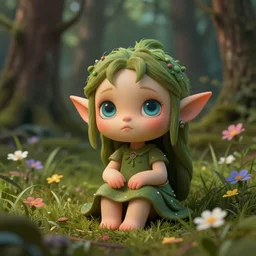 forest, cute funny elf with beauty eyes sitting in grass flowers, in the style of craola, shallow depth of field, highly detailed, digital painting, trending artstation, concept art, illustration, cinematic lighting, vibrant colors, photorealism, epic, octane render