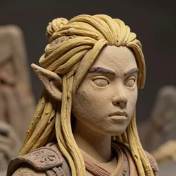 manga, blonde barbarianl!! clay! close detailed sculpted head , style: professional claymation puppet  clay , by guldies