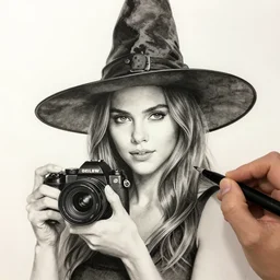 portrait of halle berry looking for camera wearing witch hat, pen and ink, intricate line drawings, by craig mullins, ruan jia, kentaro miura, greg rutkowski, loundraw
