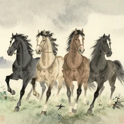 four horsemen of apocalypse, in style of traditional japanese watercolor painting