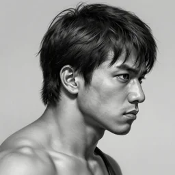 hyperdetailed profile portrait of a realistic street fighter e. honda, grayscale, by greg rutkowski, highly detailed, digital painting, artstation, smooth, sharp focus illustration, artstation hq. intricate, elegant, 8 k, unreal engine. art by wlop and artgerm and ayami kojima. dan mumford, tomokazu matsuyama, takato yamamoto