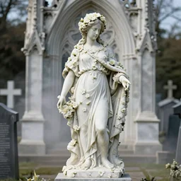 an idealistic marble gothic cemetery statue, made of flowers, made of mist, full frame