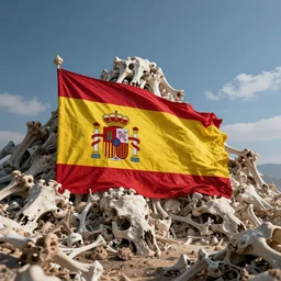 the spanish flag found in a giant mountain made out of bones. Artwork. High Quality. 8k Resolution