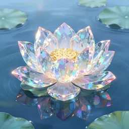 a render of a crystal lotus in an iridescent lake by yusuke murata and makoto shinkai, cel shaded, unreal engine, highly detailed, iridescent, artstation, pixiv, reflective, volumetric lighting, soft glow, vibrant, sharp