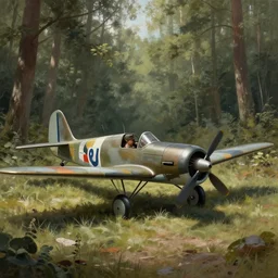 a small german ww 2 airplane shot down in the forest, intricate, elegant, highly detailed, centered, digital painting, artstation, concept art, smooth, sharp focus, illustration, artgerm, tomasz alen kopera, peter mohrbacher, donato giancola, joseph christian leyendecker, wlop, boris vallejo