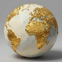 3 dimensional solid large globular geometric 3 d shapes made of solid impasto oil paint, with strong top right lighting creating shadows, each shape has a covering of sparkling golden pyrites cubes, colours cream and blue - grey