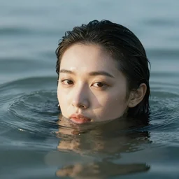 photograph of portrait of a woman with her face emerging from the water