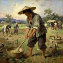 full character of a ancient chinese farmer in farm, painting by gaston bussiere, katsuya terada, nc wyeth, greg rutkowski, craig mullins, vermeer, frank frazetta, mucha, tom of finland, trending on artstation, jeffery catherine jones