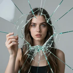 a portrait of a woman made of glassed that has been shattered