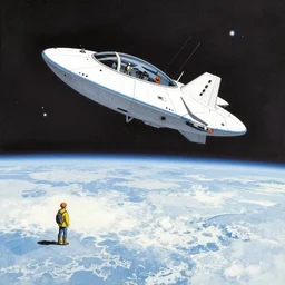a very special spaceship landing in a far away universe, by Moebius and Peter Mohrbacher
