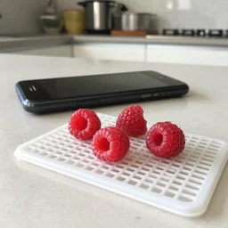 mobile photo of few raspberries lie on a сhopping board on the kitchen table, kitchen background, android cameraphone, 2 6 mm