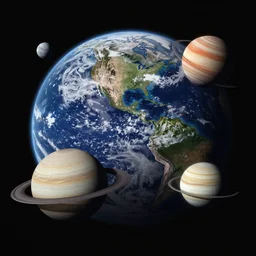 planets above the sky of the planet earth, realistic photo