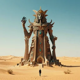 strange cyberpunk pagan giant monument in the middle of the desert by dali and bosch and moebius