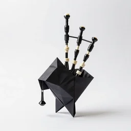 origami-style bagpipes, professional product shot, isolated on a pure white background, centered, entire object in frame, sharp focus, soft studio lighting