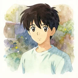 studies of the protagonist by masaaki yuasa, pleasing palette watercolor and mixed media shape design