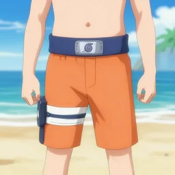 naruto wearing trunks in the beach
