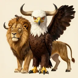 a creature with the body and eyes of a man, with the beak of an eagle, the mane of a lion, and the horns of an ox by jean delville