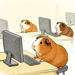 illustration guinea pigs using computers in the style of Wanda Gág, trending on artstation, sketch