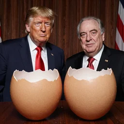 Donald Trump and Rudy Giuliani in egg shells photographed by Anne Geddes