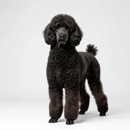 black poodle, photorealistic wildlife photography, full body, isolated on a pure white background, centered, entire subject in frame, sharp focus, soft studio lighting