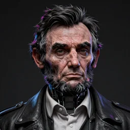 an intricately detailed ultra - realistic unreal engine 5 rendering of a portrait of manga cyberpunk neon - bordered cyborg abraham lincoln, concept art, intricate details, eerie, highly detailed, photorealistic, octane render, 8 k uhd art by kilian eng