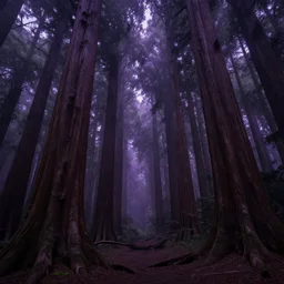 dark forest with huge dead jungel trees, purple by Andreas Rocha