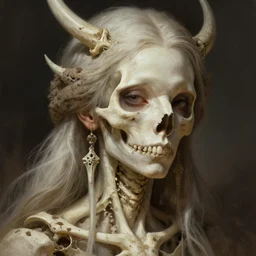 stunning northern goddess of skull portrait, bones, skull, dirt, fantasy, intricate, elegant, highly detailed, digital painting, artstation, concept art, smooth, sharp focus, illustration, art by afshar petros and krenz cushart and artem demura