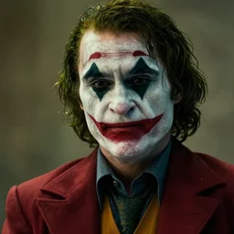 Film still close-up shot of Dwayne Johnson as The Joker from the movie The Dark Knight. Photographic, photography