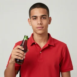 portrait of a ( ( ( una cerveza ) ) ), ( ( bellaco guapo joven cubano pelo buzzed camisa roja ) ), nubes y magia, el sol, concept character, by greg rutowski and mucha and bierstadt and remington, trending on artstation