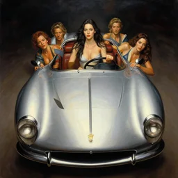 3 d fisheye, very low angle, wide angle, painting showing olivia munn driving exaggerated 1 9 3 0 s car, shiny, aerodynamic, dramatic lighting, sultry, sensual, vargas, wlop, manara, mucha, moebius, elvgren, joshua middleton, clay mann, artgerm