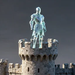 glass knight that is made out of glass on top of medieval castle tower, digital art, artstation, detailed