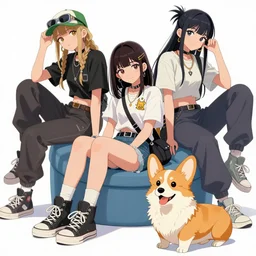 beautiful anime illustration of hiphop solarpunk teen chilling with corgi, by dao le trong, daniela uhlig, craig mullins, craig davison. trending on artstation, 8 k, masterpiece, graffiti paint, fine detail, full of color, intricate detail, golden ratio illustration