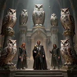 concept art, massive court of owls and 7 sins, realistic shaded lighting poster by ilya kuvshinov, magali villeneuve, artgerm, jeremy lipkin and michael garmash and rob rey