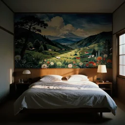 A bedroom designed by Tadanori Yokoo, film still, by Gregg Araki