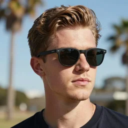 a beautiful portrait of an extremely cool bloke wearing a pair of sunglasses called speed dealers, on a hot australian day, high quality, photography, volumetric lighting, 8 k