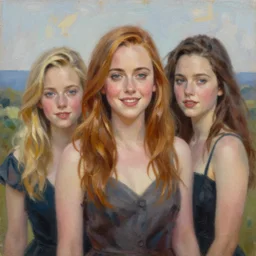 a portrait painting of rachel mcadams / tatiana maslany / perdita weeks / alison brie hybrid oil painting, gentle expression, smiling, elegant clothing, scenic background, by michael garmash