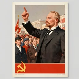 lenin addressing a crowd, soviet propaganda posterm