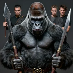 frightening gorillas warrior portrait, weapons in hand, art by wlop, loish, ilya kuvshinov, tony sandoval. realistic, symmetrical face