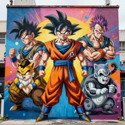 grafite art of goku at a wynwood walls by cobra and artgem stanley and boris vallejo street art, cgsociety and art station