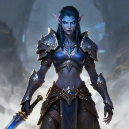 a beautiful and strong female warrior night elf, world of warcraft, by boris valejo and frank franzetta