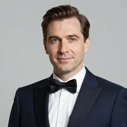 a man in a suit and bow tie, a character portrait by radi nedelchev, behance, cubo - futurism, black background, studio portrait, studio photography