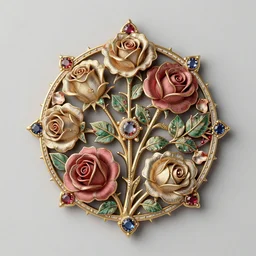 beautiful decorative ornament fibonacci rhythms, classical ornament, roses, rose petals, leaves, stems, thorns, luxurious gems, highly detailed etching, rendered in octane