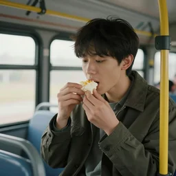 i was in a 🚌 and while inside it, i had to eat some 🧁. 8 k, octane render, cinema lighting, hyper realistic details.