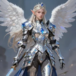 elf princess knight, baroque crystal sapphire armor, battle angel alita. by rembrandt 1 6 6 7, illustration