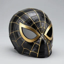luxury crocodile leather spider - man mask with golden seams, luxury item showcase, studio lighting