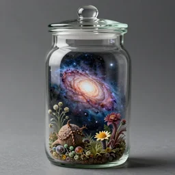 glass jar with very rich and very beautiful space and galaxies inside zoological scientific illustration, made by Ernst Haeckel