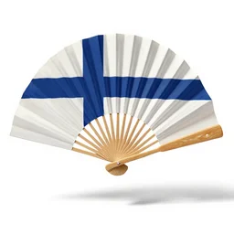 scandinavian hand fan, clean 3d render, octane render, isolated on a pure white background, centered, entire object in frame, sharp focus, soft studio lighting