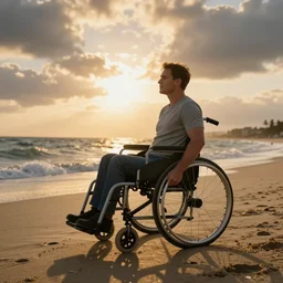 quadriplegic on the beach, golden hour