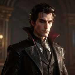 vampire in noble clothes unreal engine octane render, perfect composition, dramatic lighting